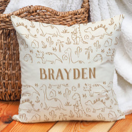 Dinosaur Boho Boy Name Dino Cute Beige Brown Tan Kissen