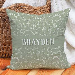 Dinosaur Boho Boy Name Dino Cute Earthy Sage Green Kissen