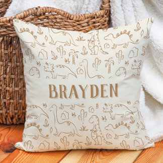 Dinosaur Boho Jungen Name Dino Süß Beige Braun Tan Kissen