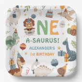 Dinosaur Boy 1st Birthday One A-Saurus Party Pappteller (Vorderseite)