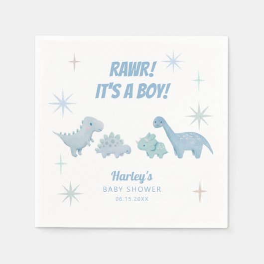 Dinosaur Boy Baby Dusche RAWR Napkins Serviette (Vorderseite)