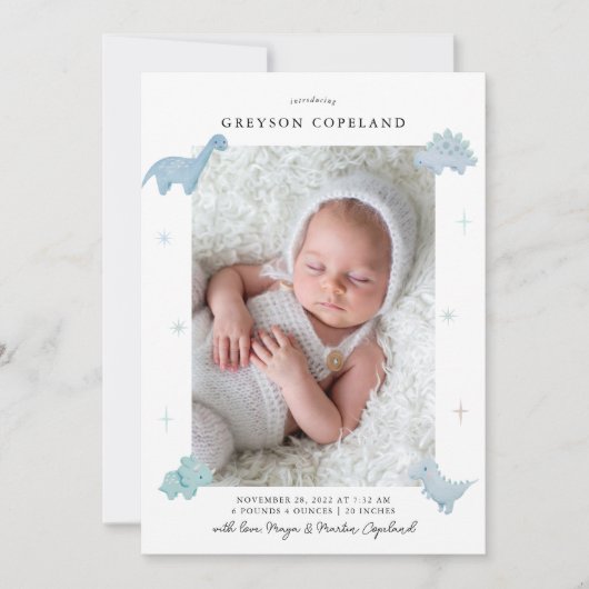 Dinosaur Boy Baby Foto Geburtsankündigung Ankündigung (Vorderseite)