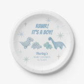 Dinosaur Boy Baby Shower Blue Pappteller (Vorderseite)