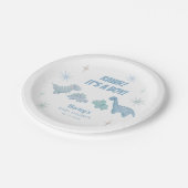 Dinosaur Boy Baby Shower Blue Pappteller (Schrägansicht)