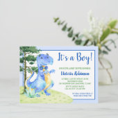 Dinosaur Boy Baby Shower Einladung (Stehend Vorderseite)