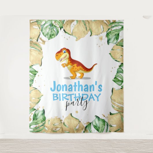 Dinosaur Boy BIRTHDAY Blue Hintergrund Wandteppich (Vorderseite)