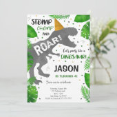 Dinosaur Boy Birthday Party Einladung (Stehend Vorderseite)