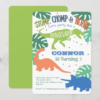 Dinosaur, Boy Birthday Party, Green, Blue Birthday Einladung