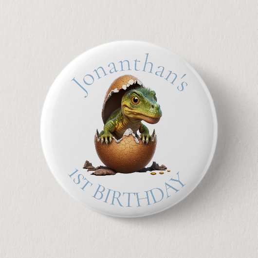 Dinosaur Boy Blue Geburtstag Button (Vorderseite)