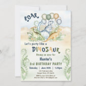 Dinosaur Boy Blue Green Pastel Custom 1. Geburtsta Einladung (Vorderseite)