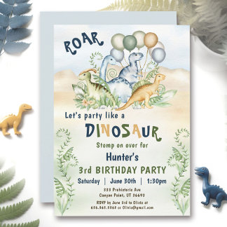 Dinosaur Boy Blue Green Pastel Custom 1. Geburtsta Einladung