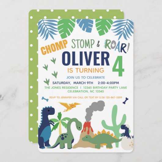 Dinosaur Boy Blue zum Geburtstag Einladung (Vorne/Hinten)