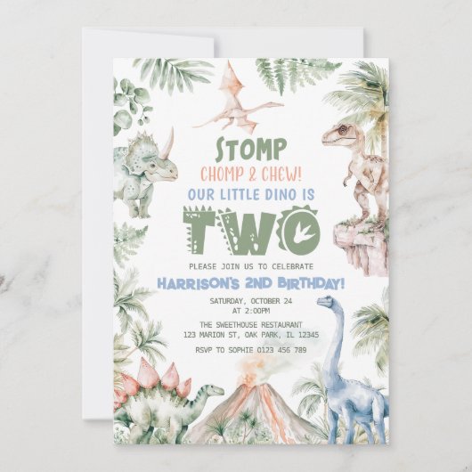 Dinosaur Boy Dino Birthday Party Einladung (Vorderseite)
