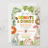 Dinosaur Boy Donuts und Dinos Birthday Party Einladung (Vorderseite)