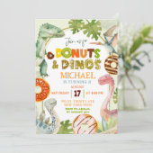 Dinosaur Boy Donuts und Dinos Birthday Party Einladung (Stehend Vorderseite)