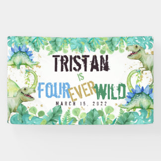 Dinosaur Boy Four Ever Wild Birthday Banner