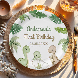 Dinosaur Boy Green 1. Geburtstag Pappteller