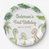 Dinosaur Boy Green 1. Geburtstag Pappteller (Vorderseite)