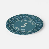 Dinosaur Boy Kindergeburtstag Party Dark Pappteller (Schrägansicht)