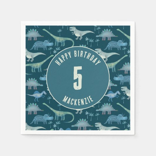 Dinosaur Boy Kindergeburtstag Party Dark Serviette (Vorderseite)