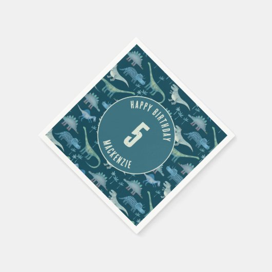 Dinosaur Boy Kindergeburtstag Party Dark Serviette (Ecke)