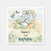 Dinosaur Boy Pastel Blue Green 1. Geburtstag Serviette (Vorderseite)