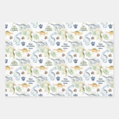 Dinosaur Boy Pastel Blue Green Name Geschenkpapier Set (Vorderseite)