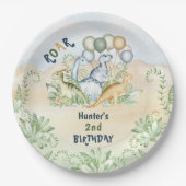 Dinosaur Boy Pastel Niedlich Blue Green 2. Geburts Pappteller (Vorderseite)