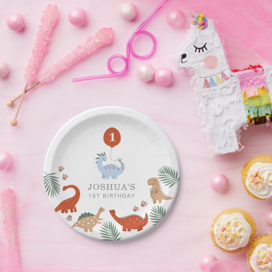 Dinosaur Boys Erster 1. Geburtstag Pappteller (Party)