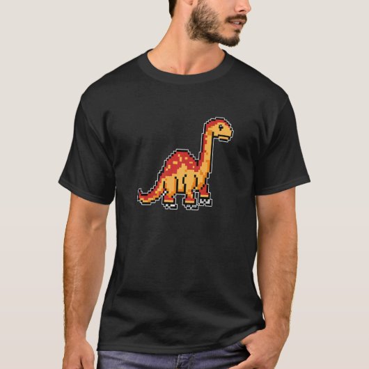 Dinosaur Brachiosaurus Pixel Retro Gaming Style T-Shirt (Vorderseite)