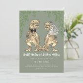 Dinosaur Bride & Groom Sage Green Wedding QR Code Einladung (Stehend Vorderseite)