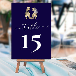 Dinosaur Bride & Groom Wedding Navy Blue Tischnummer