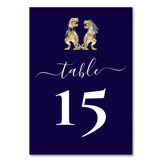 Dinosaur Bride & Groom Wedding Navy Blue Tischnummer (Vorderseite)