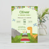  Dinosaur Cake Birthday Party Einladung (Stehend Vorderseite)