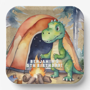Dinosaur-Camping-Geburtstagsfeier Pappteller