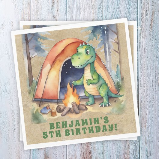 Dinosaur Camping-Geburtstagsfeier Serviette
