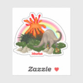 Dinosaur Cartoon Insel Vulkan Regenbogen DIY Name Aufkleber (Blatt)