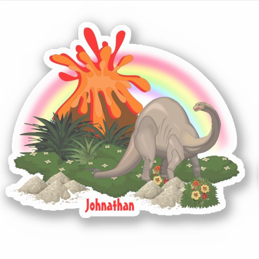 Dinosaur Cartoon Insel Vulkan Regenbogen DIY Name Aufkleber (Vorderseite)