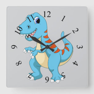 Dinosaur Cartoon Quadratische Wanduhr