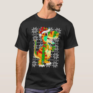 Dinosaur Christmas Lights Rentier Weihnachtsmannmü T-Shirt