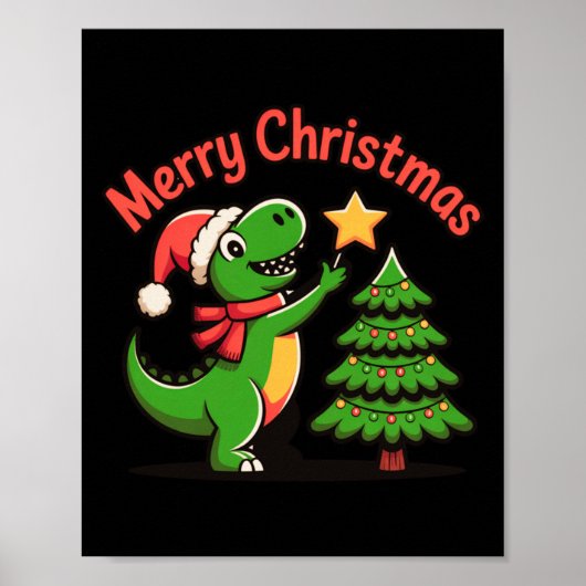 Dinosaur Christmas Merry Christmas T-rex Decoratin Poster (Vorne)
