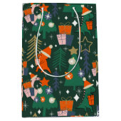 Dinosaur Christmas Party Green Mittlere Geschenktüte (Vorderseite)