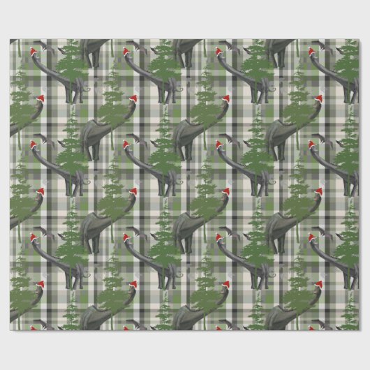 Dinosaur Christmas Plaid Geschenkpapier (Flach)