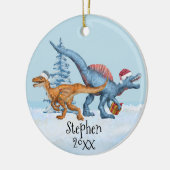 Dinosaur Christmas Raptor Aquarellname Keramik Ornament (Links)