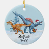 Dinosaur Christmas Raptor Aquarellname Keramik Ornament (Hinten)