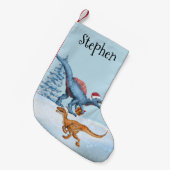 Dinosaur Christmas Raptor Aquarellname Kleiner Weihnachtsstrumpf (Vorderansicht (hängend))