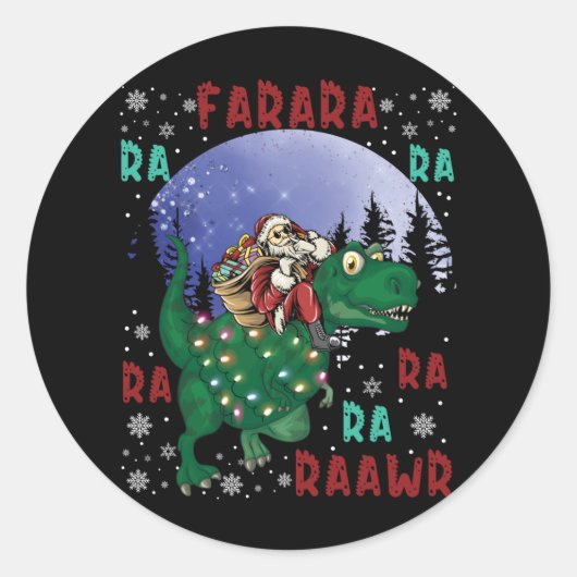 Dinosaur Christmas Runder Aufkleber (Vorderseite)