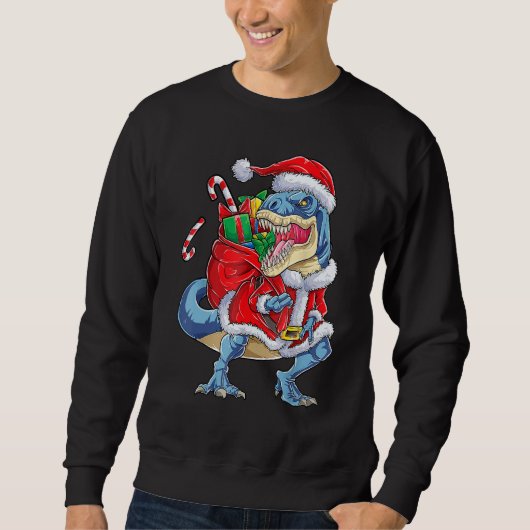 Dinosaur Christmas Santa Claus rex Boys Men  Xmas Sweatshirt (Vorderseite)