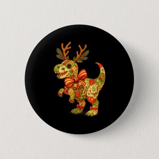 Dinosaur Christmas Season Patchwork T-rex Squad Fa Button (Vorderseite)