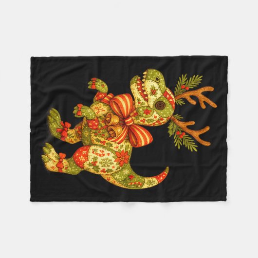 Dinosaur Christmas Season Patchwork T-rex Squad Fa Fleecedecke (Vorderseite (Horizontal))